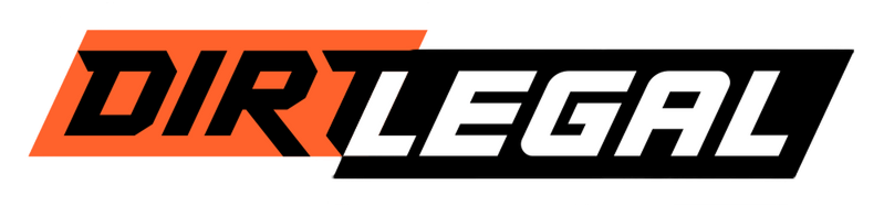 This image displays the Dirt Legal logo featuring bold stylized text with "DIRT" in orange and "LEGAL" in white set against a black background conveying a strong and dynamic brand identity.