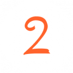 This image shows a white circle with an orange handwritten-style number two in the center.