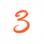 This image shows a white circle with an orange handwritten-style number three in the center.