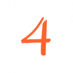 This image shows a white circle with an orange handwritten-style number four in the center.