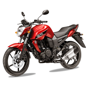 This image shows a red Yamaha street motorcycle with a sporty design featuring a compact frame, alloy wheels, front disc brake, and upright handlebars built for everyday riding and urban commuting.