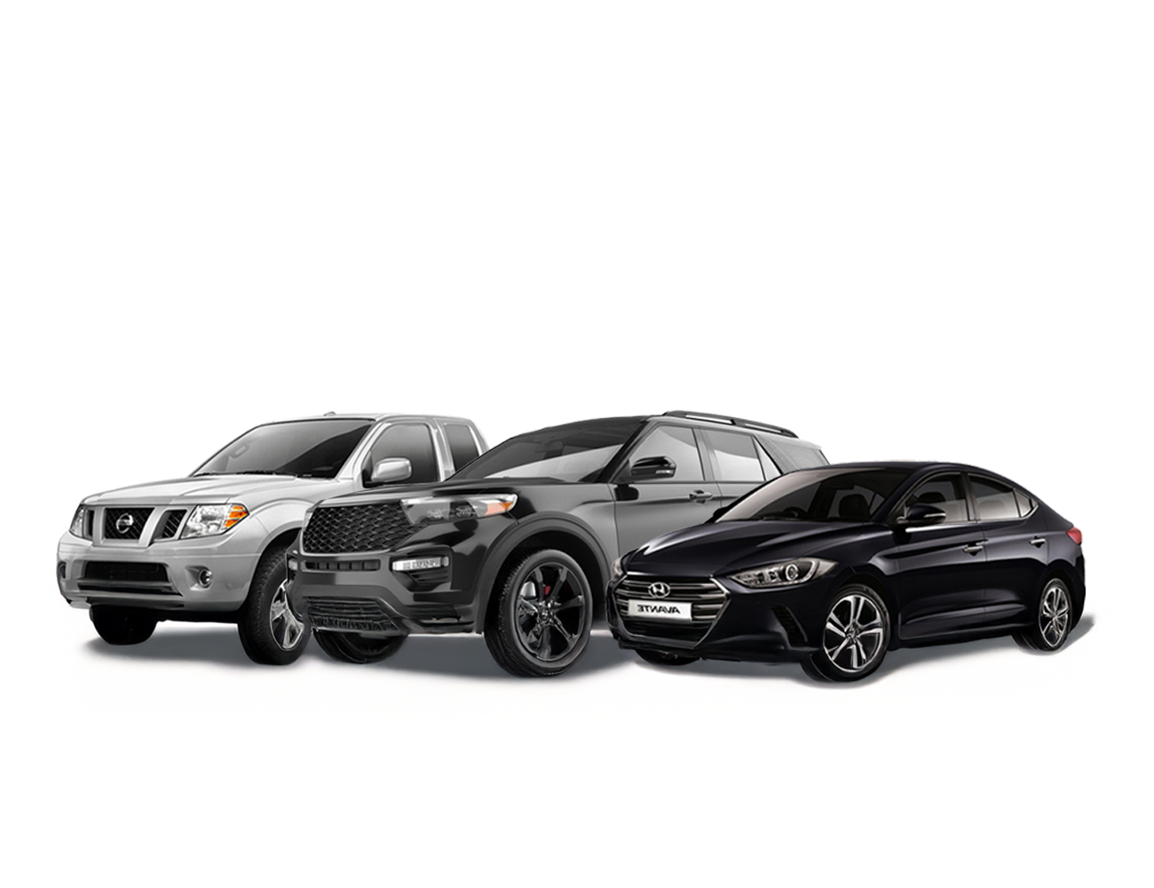 This image shows a pickup truck an SUV and a sedan parked side by side.